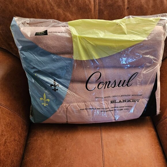 Vintage Consul 100% Wool Blanket, 80x90 Size, Beige, Original Packaging - Picture 1 of 14